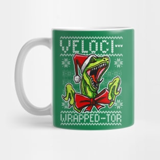 Funny Velociraptor Dinosaur Themed Ugly Christmas Sweater Mug